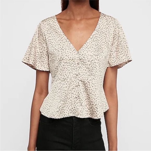 Express Leopard Print Short Sleeve Blouse - Picture 2 of 3